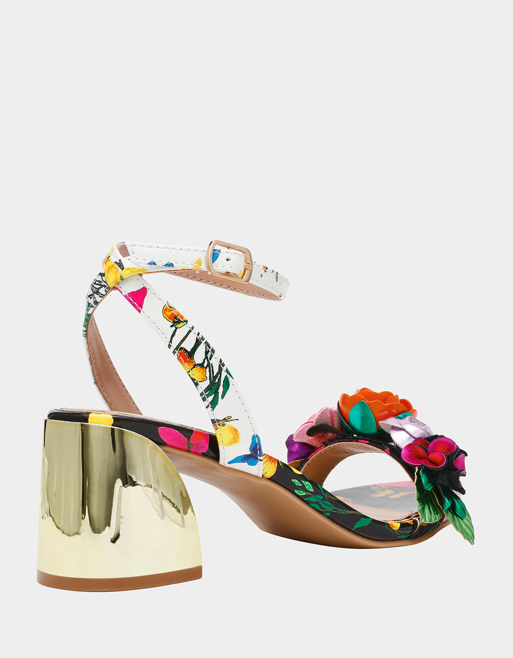 Black Butterfly Heel Sandals with Padded Footbed | Darcee by Betsey Johnson