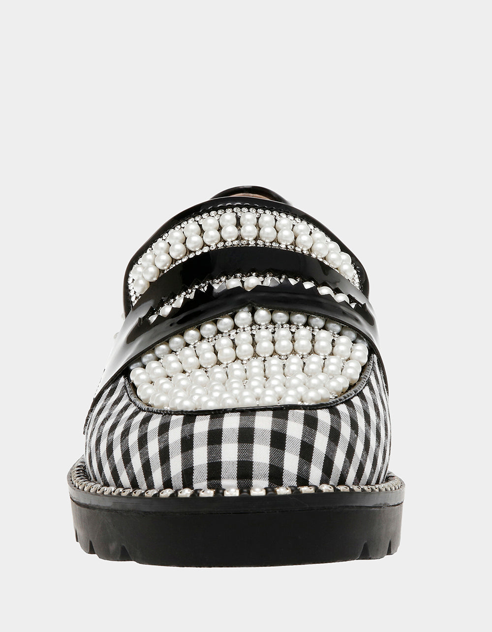 Black & White Gingham Loafers with Pearl Embellishments | RE:LUV