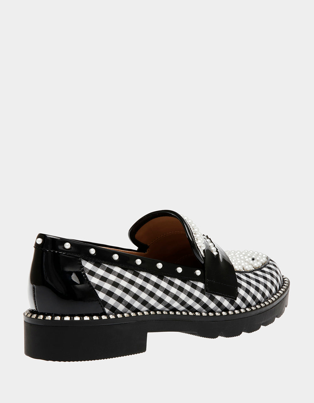 Black & White Gingham Loafers with Pearl Embellishments | RE:LUV