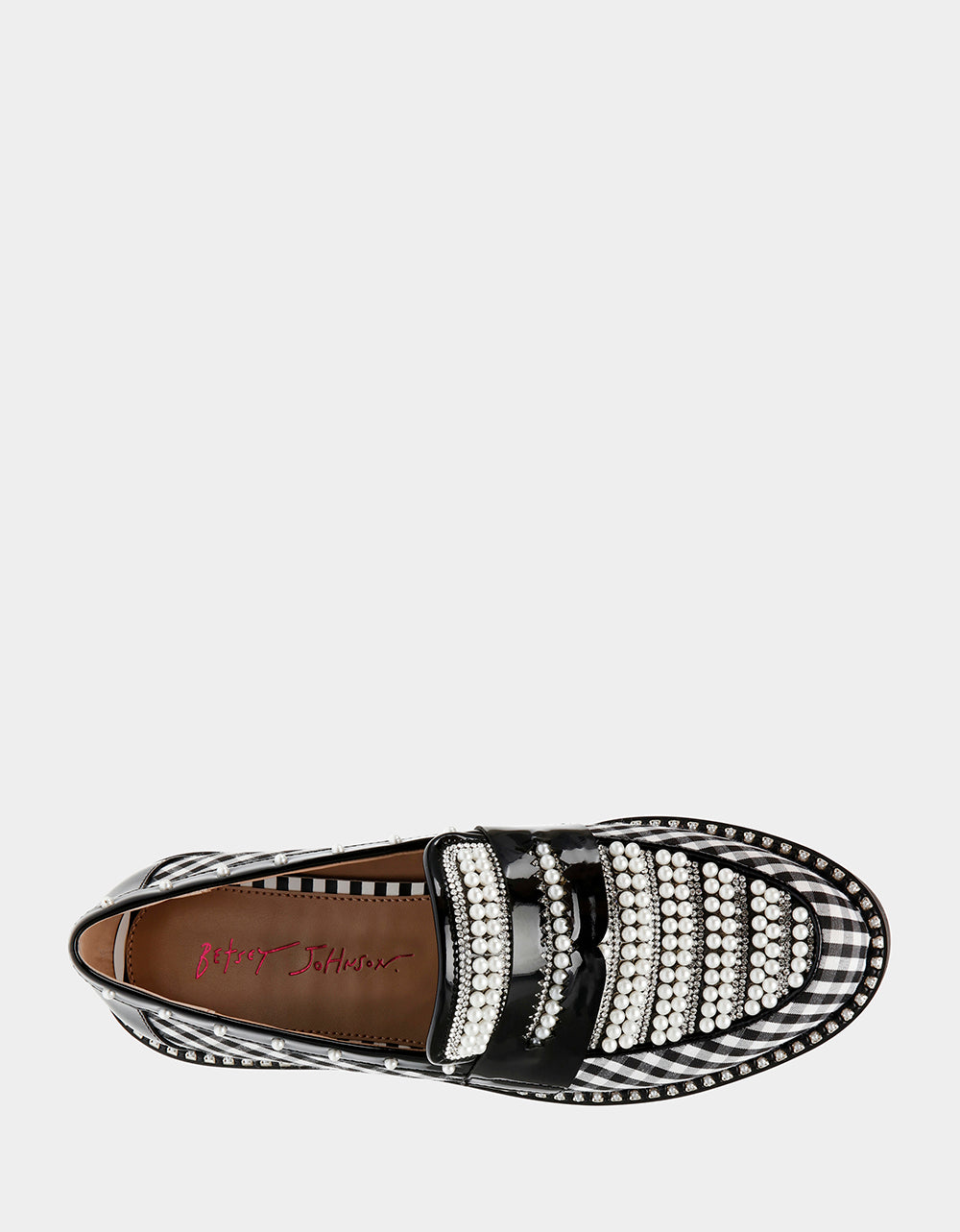 Black & White Gingham Loafers with Pearl Embellishments | RE:LUV