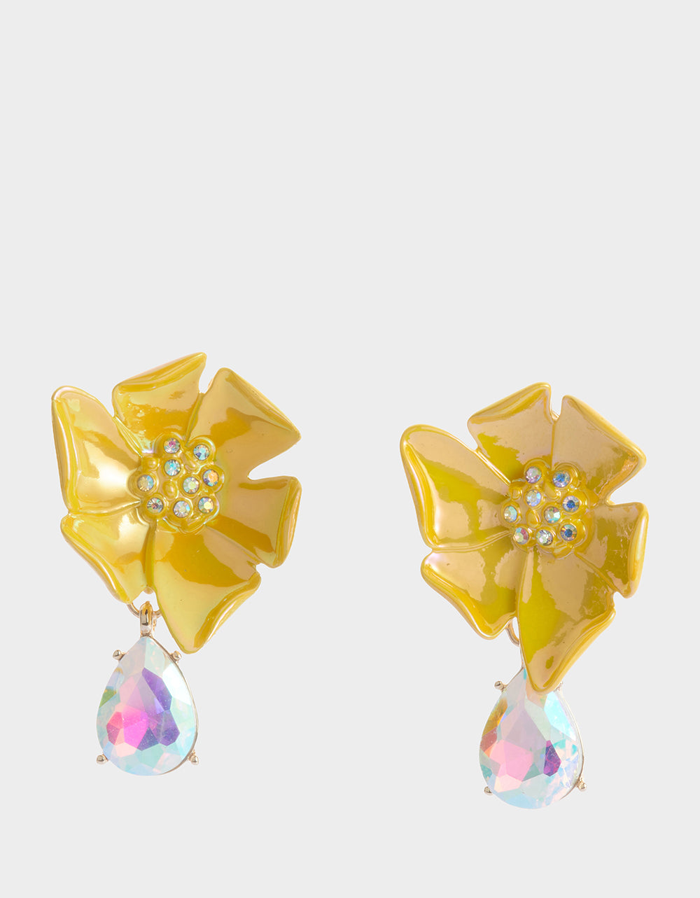 Yellow Floral Drop Earrings with Iridescent Stone | Garden Glam