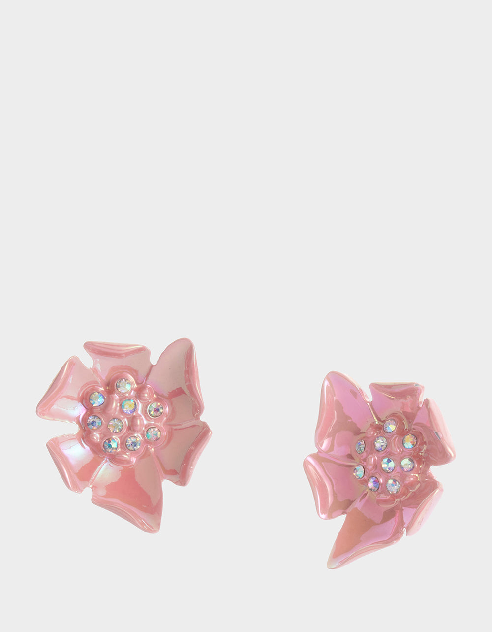 Pink Floral Stud Earrings with Crystal Center | Garden Glam