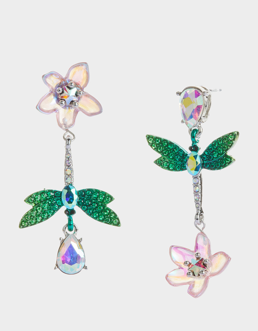 Blue Dragonfly Flower Linear Earrings | Garden Glam Jewelry