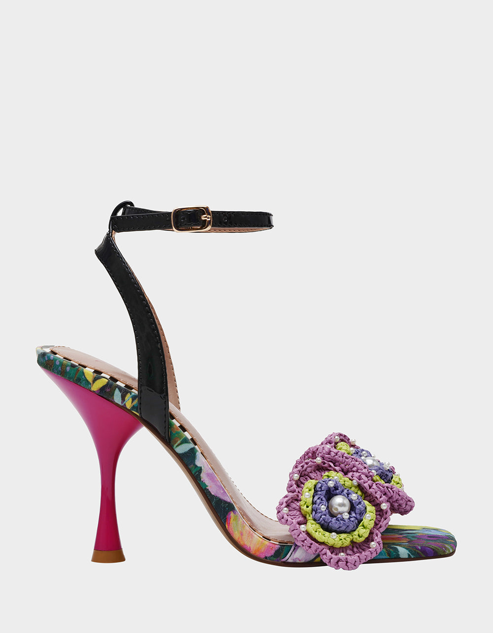 Floral Print High Heels with Macrame Flowers for Vacation | Betsey Johnson AINSLEYY