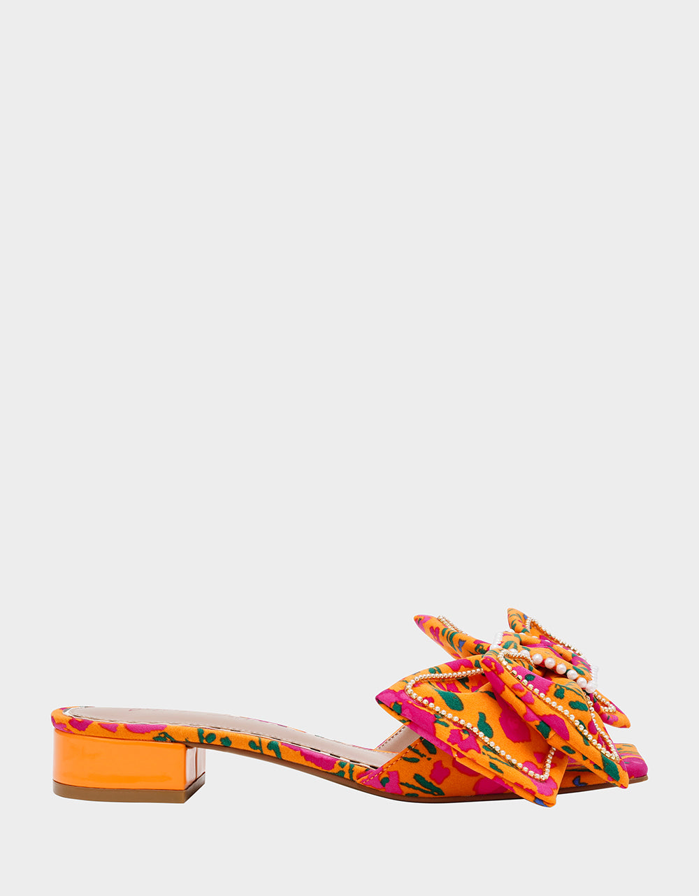 Garnet Block Heel Sandals with Pearl Buckle Bow | Betsey Johnson