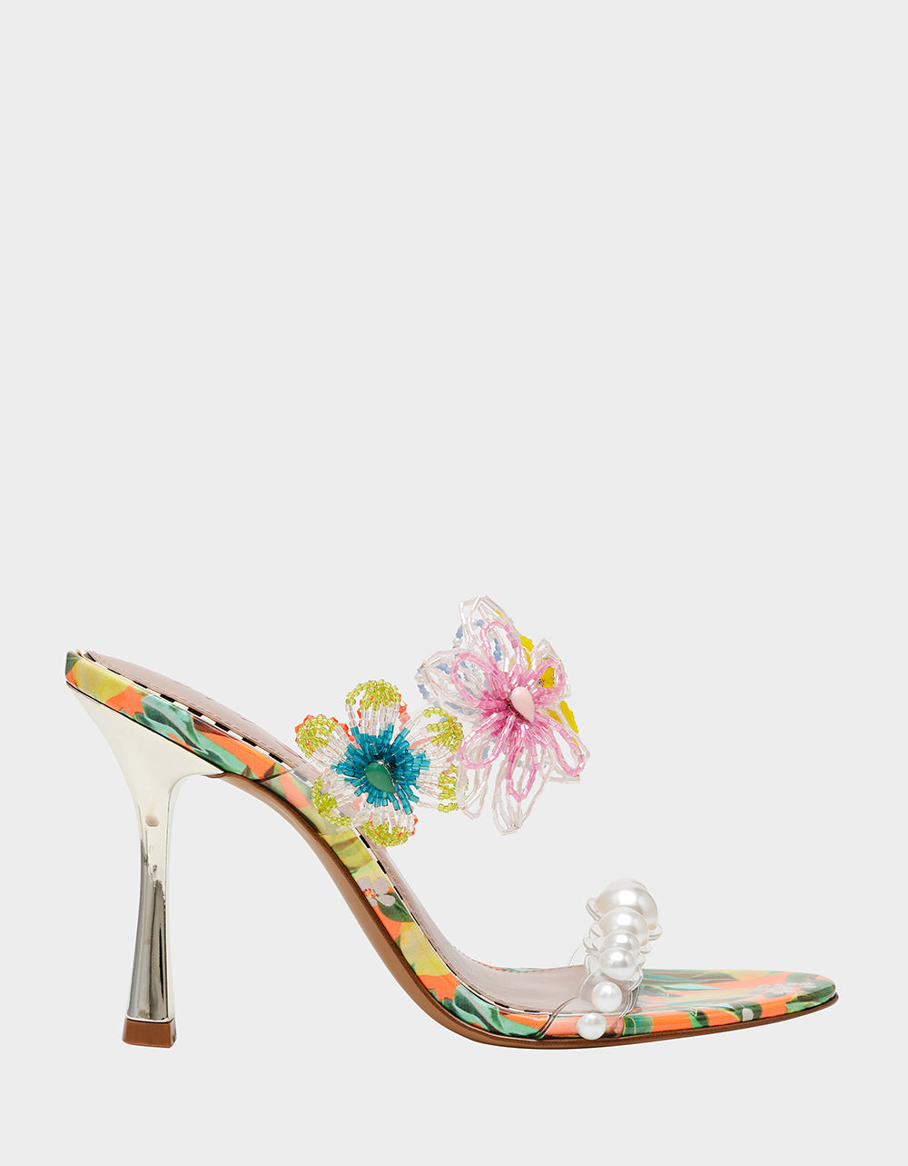 Pearl & Beaded Flower Mule Heels 4 Inch | Betsey Johnson
