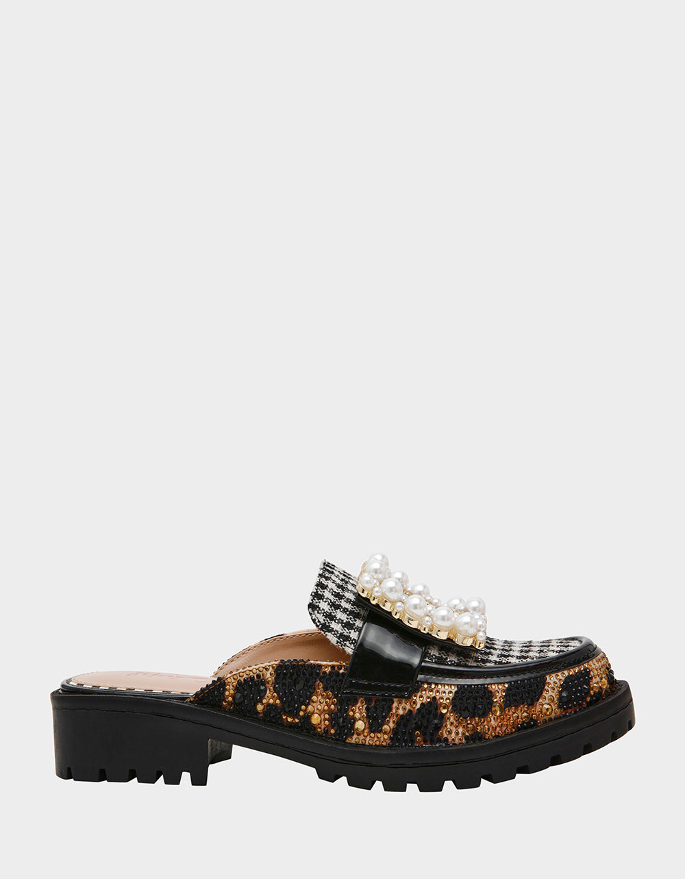 Rhinestone & Pearl Embellished Leopard Loafer Mules | GRAYCE