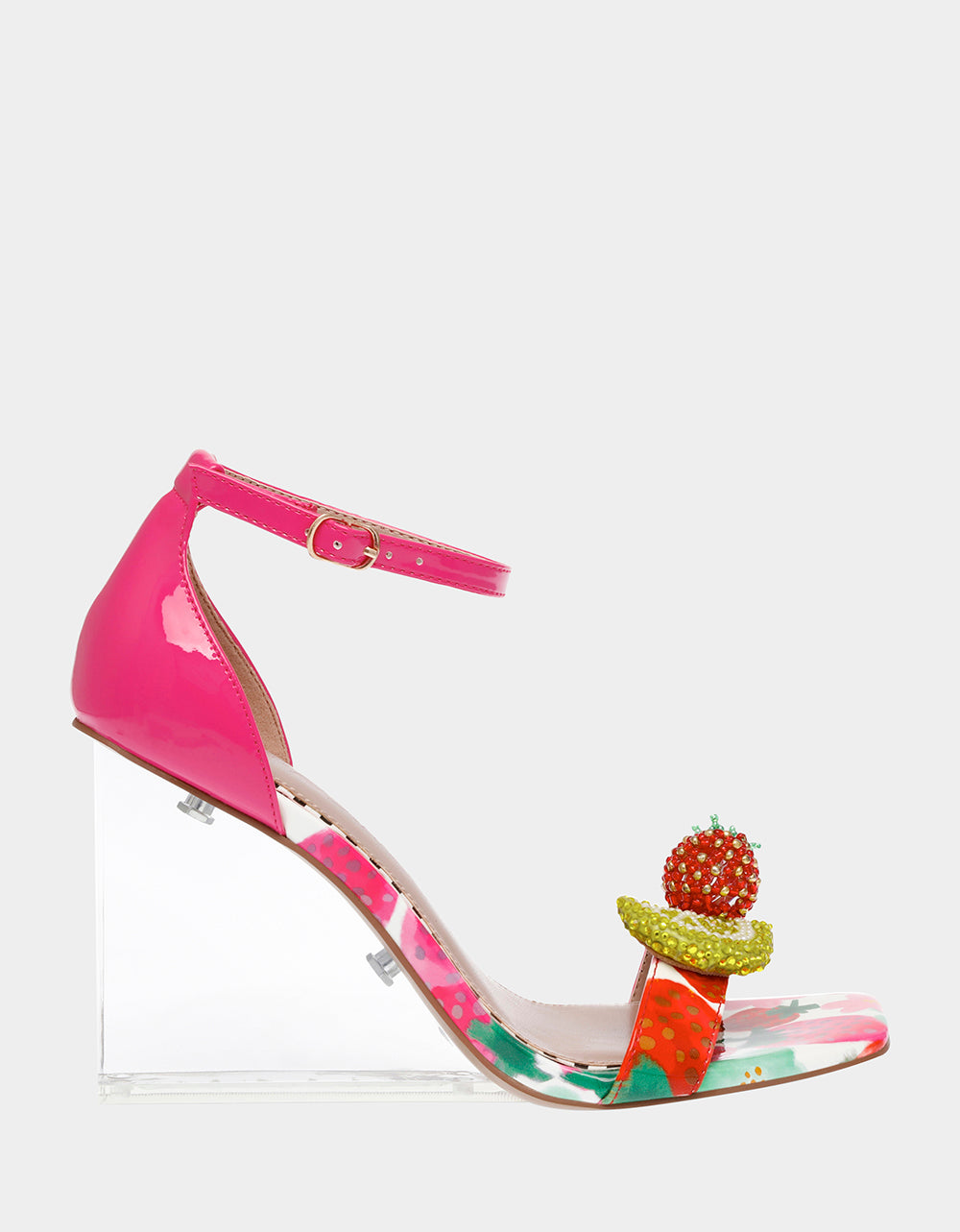 Strawberry-Patterned Wedge Sandals with Transparent Heel | HARLEN
