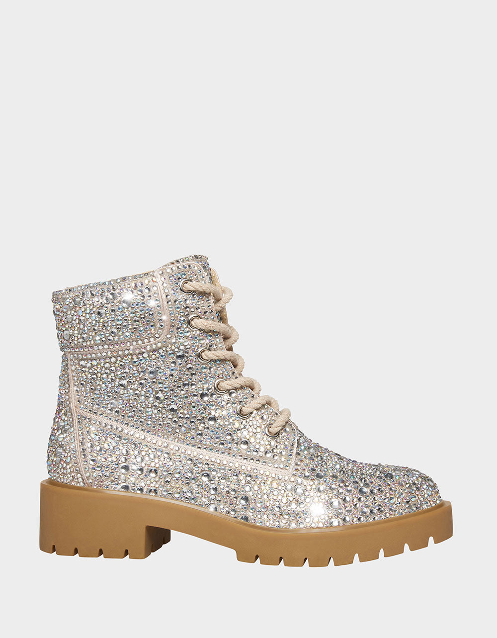 Rhinestone Combat Boots with Pearls & Lace-Up Closure | HUDSN