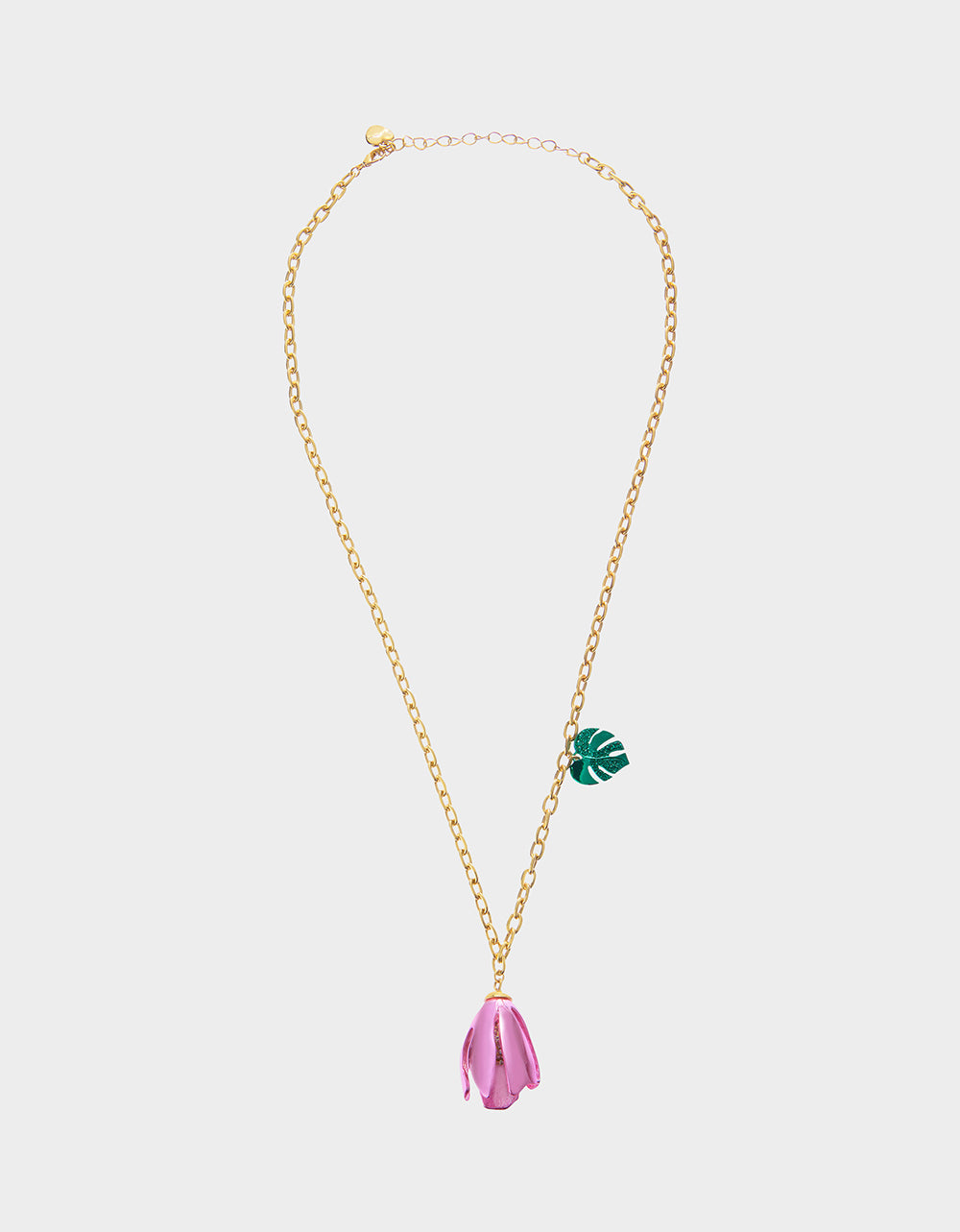 Pink Tulip Pendant Necklace with Sparkly Stones & Adjustable Chain | Garden Glam