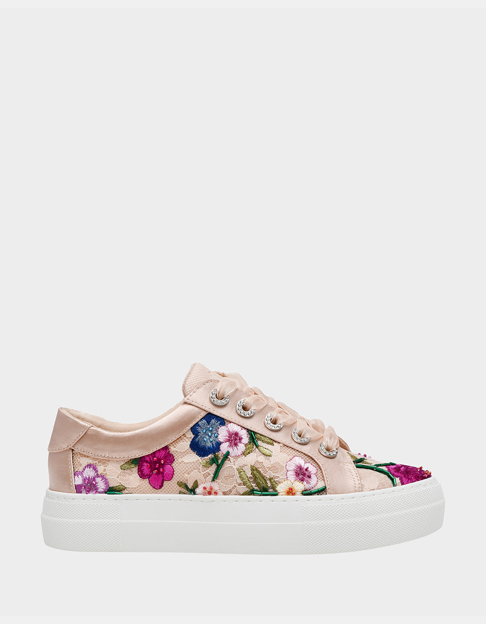 Floral Embroidered Sneakers with Tulle Laces | Betsey Johnson JAYLA