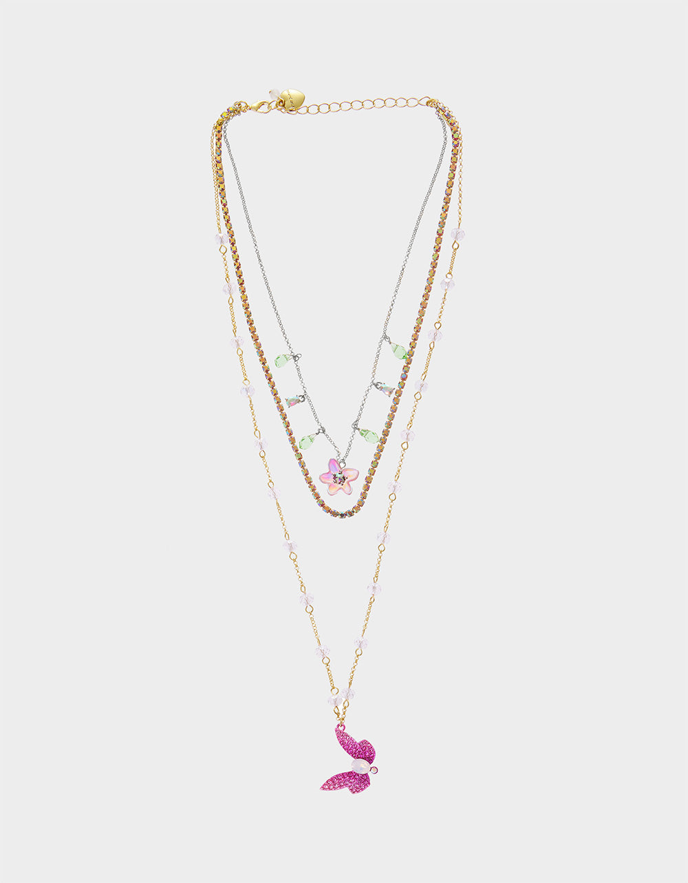 Pink Layered Dragonfly Necklace with Flower Charm | Garden Glam Jewelry
