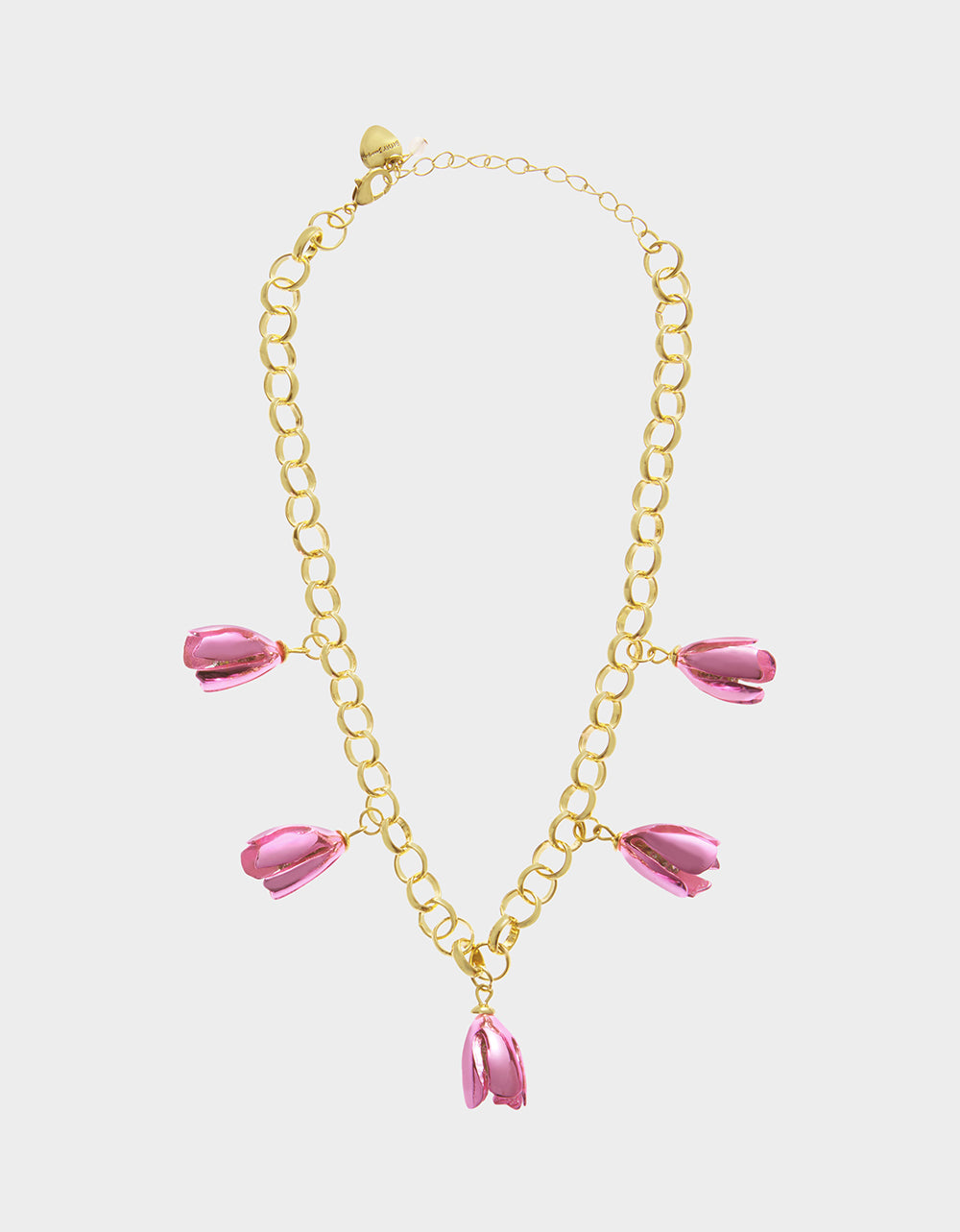 Pink Tulip Charm Necklace with Crystal Accents | Garden Glam Jewelry