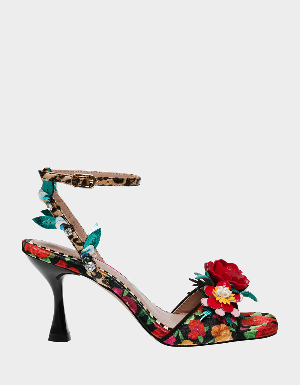 Floral Velvet Heels with 3.5 Inch Heel | KARRA Black Rose Multi