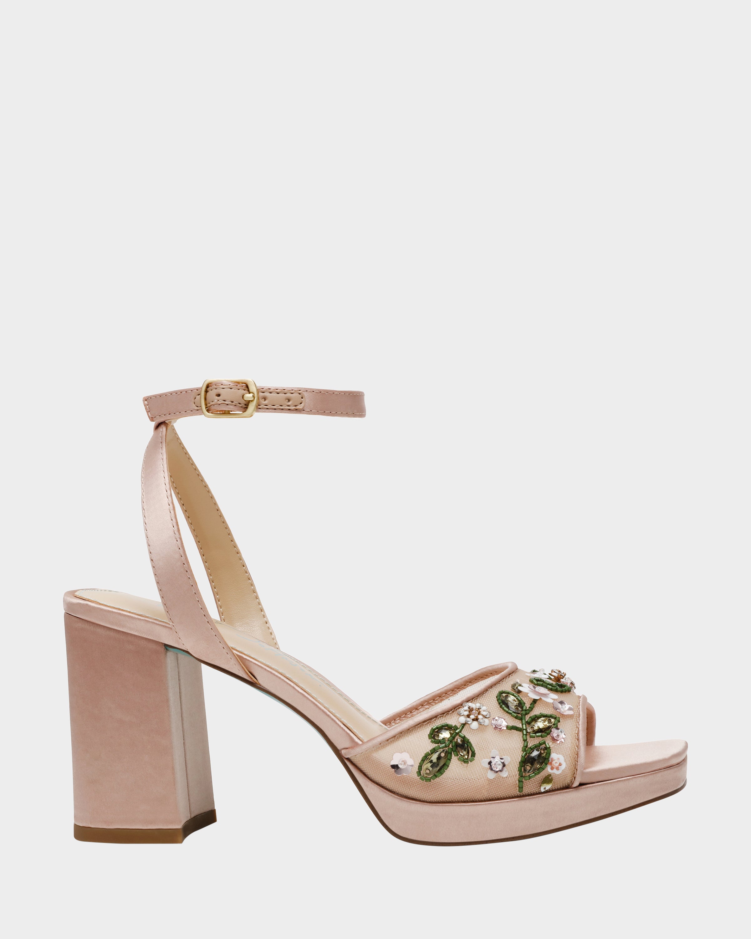 Betsey Johnson Kirra Nude Platform Heel with Beaded Floral Detail | 3.5 Inch