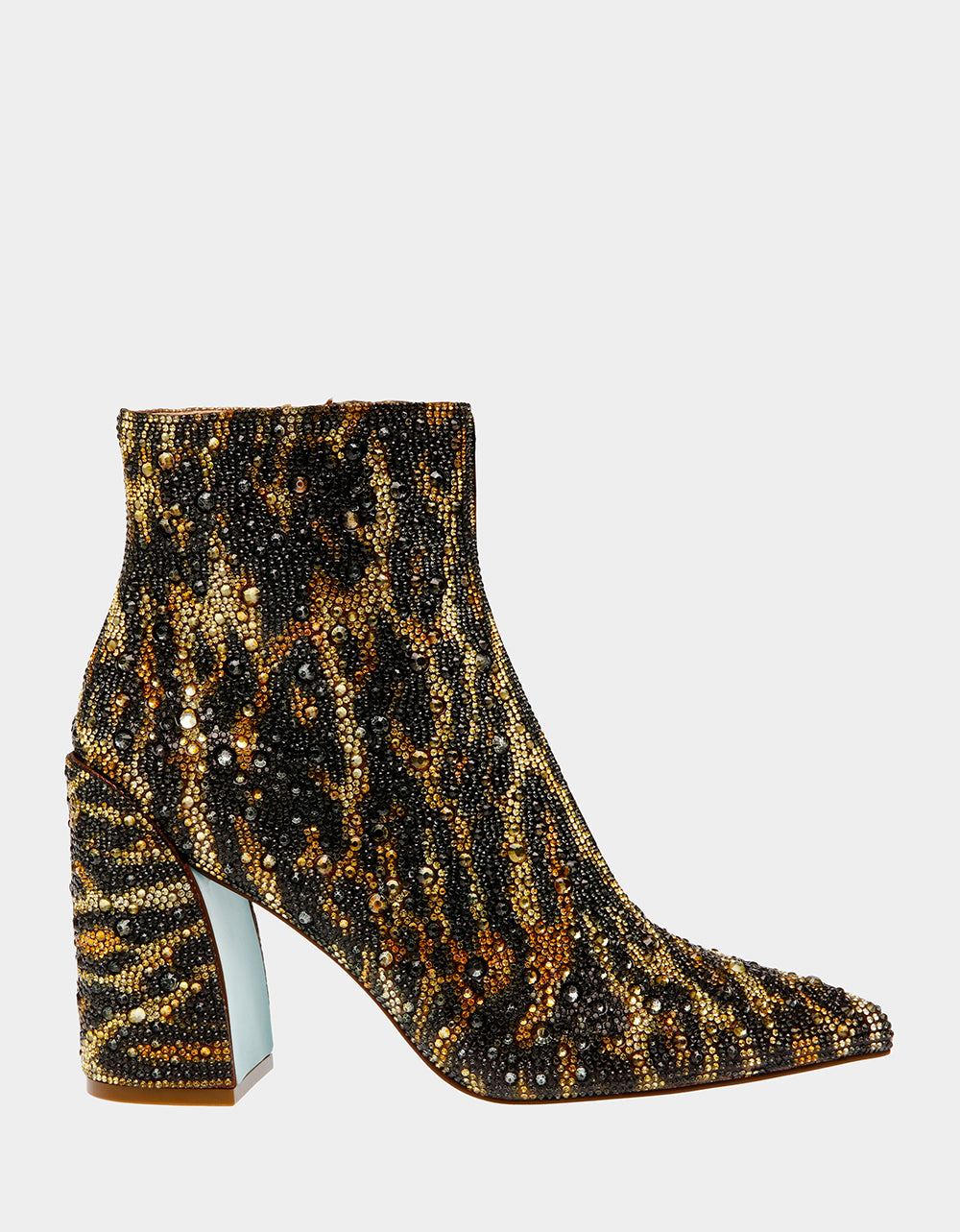 Rhinestone-Adorned Ankle Booties with Block Heel | KRIS LEOPARD