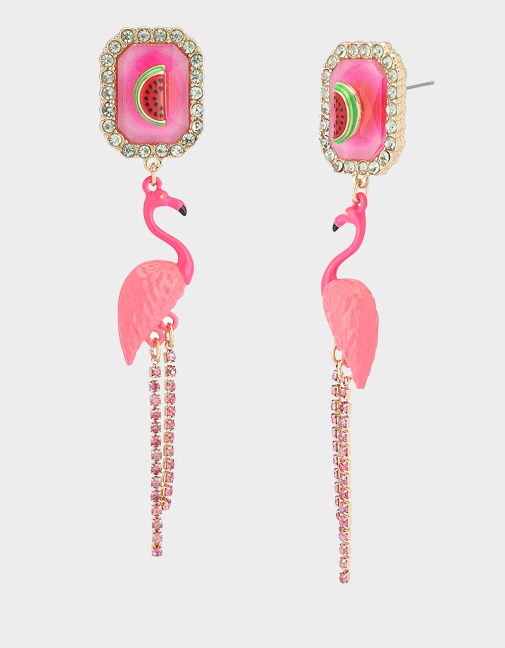 Pink Flamingo Drop Earrings with Watermelon Motif | Betsey's Backyard