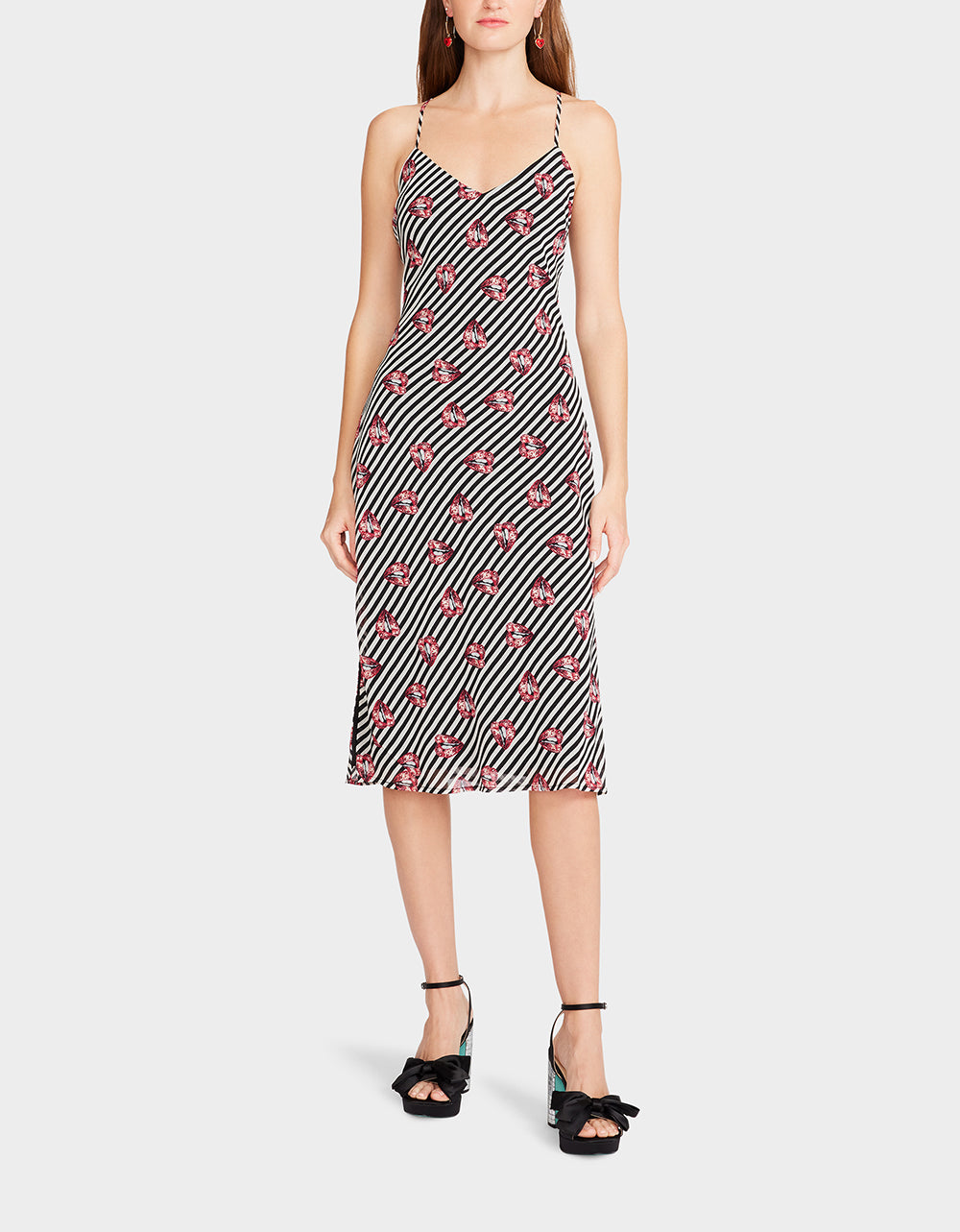 Kiss-Print Slip Dress in Black & White | LIP SLIP