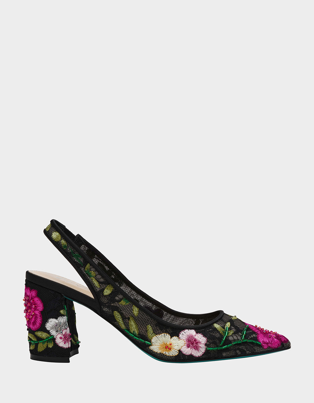 Pointed-Toe Slingback Heels with Mesh Detail | LIRA Black Multi Floral