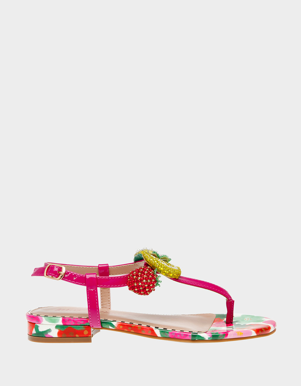 Fruity Printed Adjustable Sandals with Beaded Embellishments | Aniston Berry