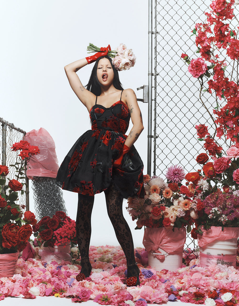 Red Rose Print Mini Dress with Sweetheart Neckline | Lucia