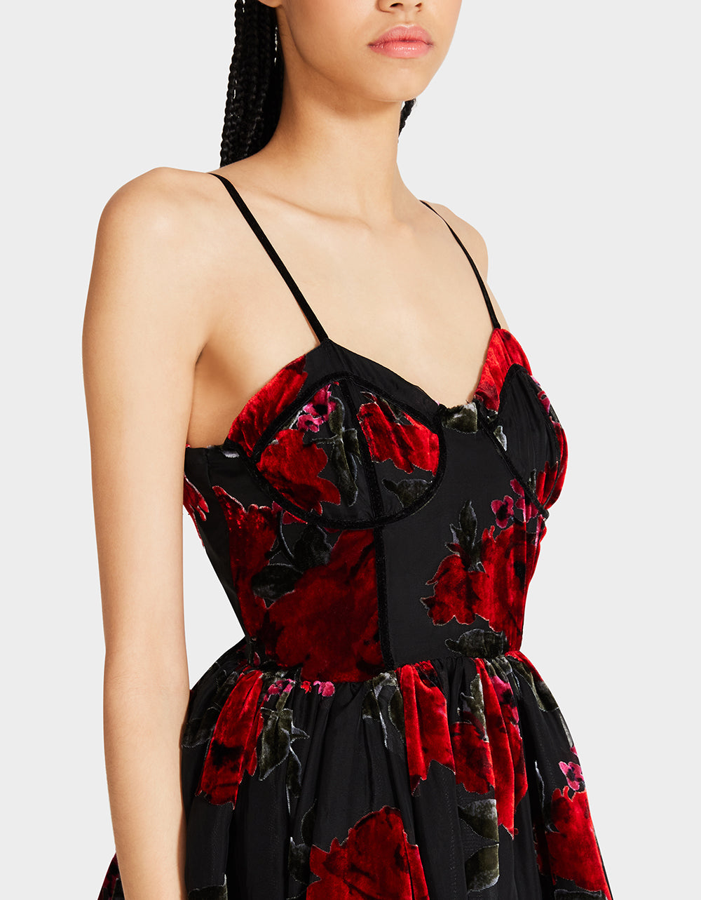 Red Rose Print Mini Dress with Sweetheart Neckline | Lucia