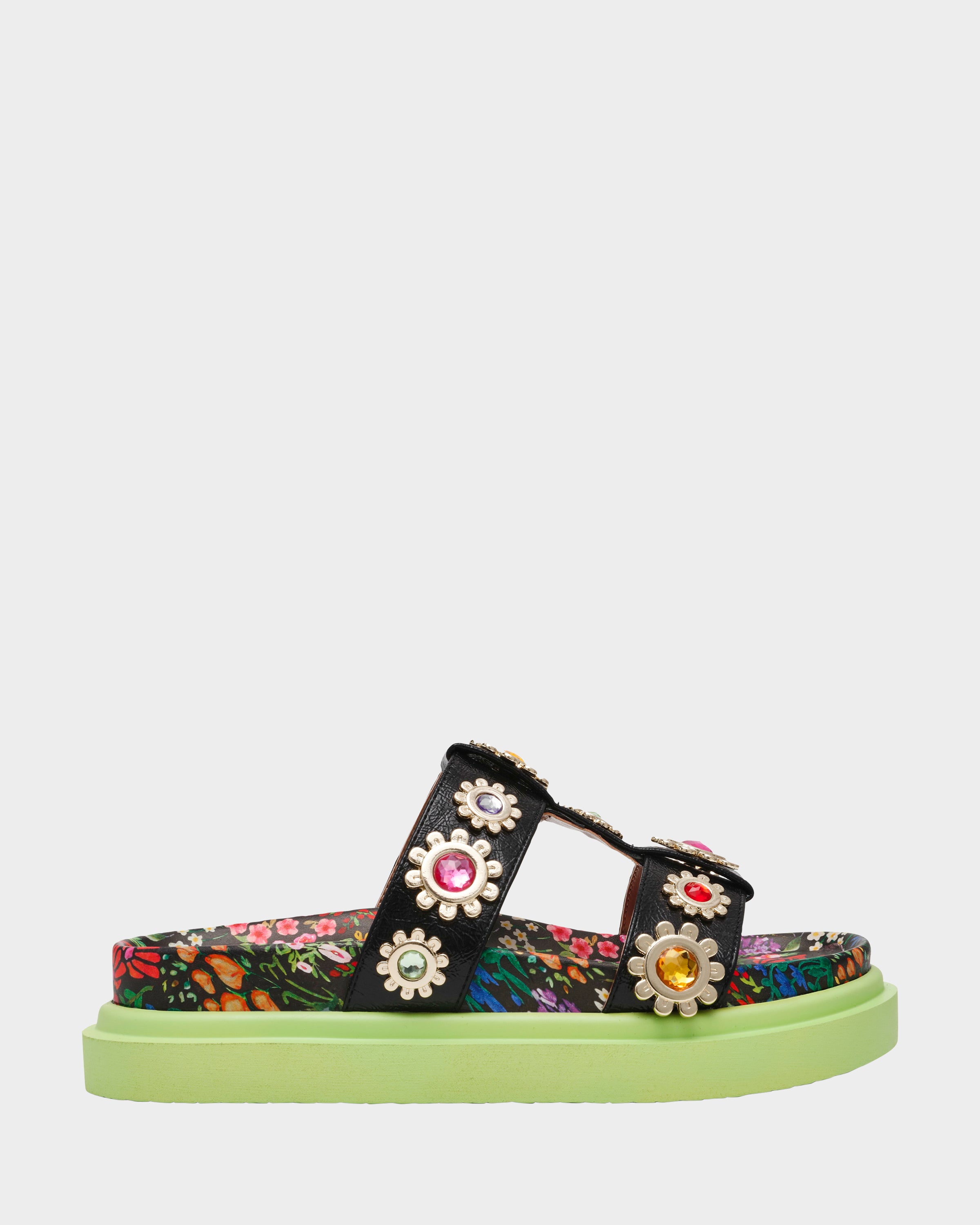 Floral Flatform Slide Sandals with 1.25 Inch Heel | MADOXX
