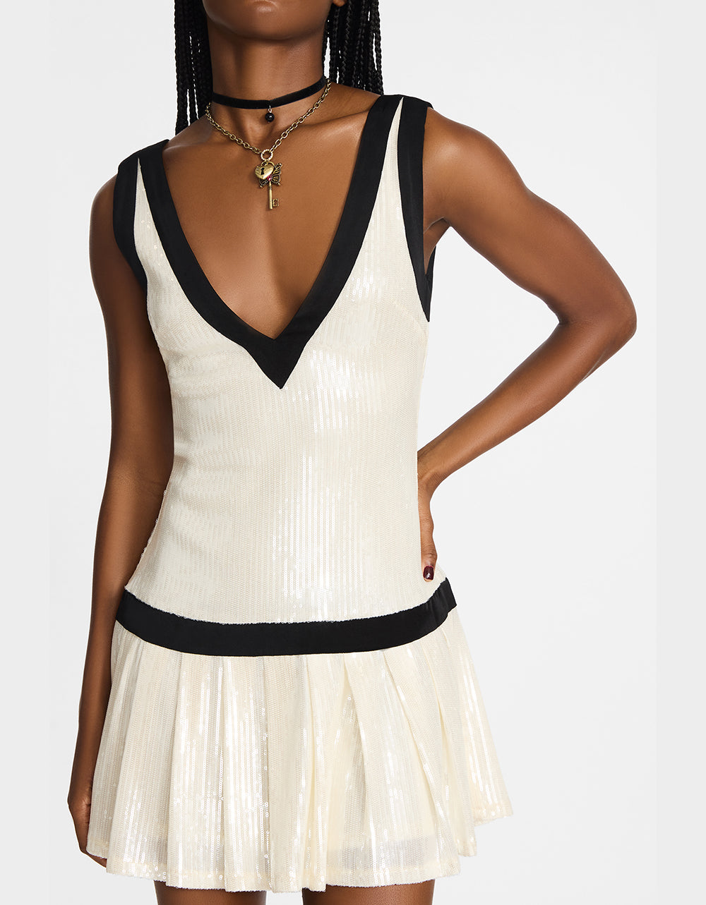 Sequin Mini Dress with V-Neckline for Parties | Match Point White