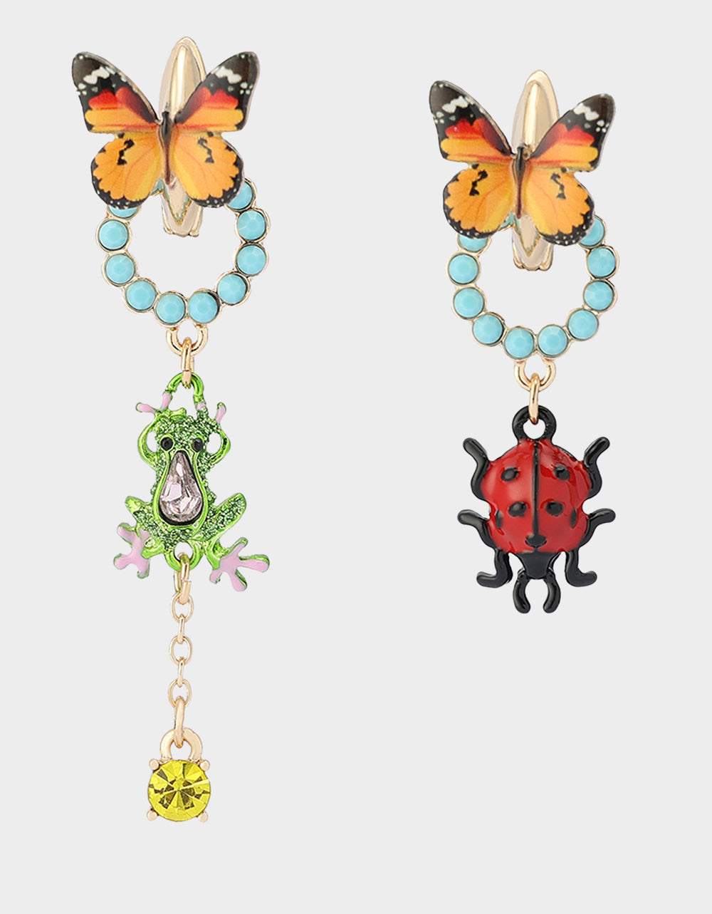 Whimsical Mismatched Butterfly Earrings with Ladybug & Frog | Betsey Johnson