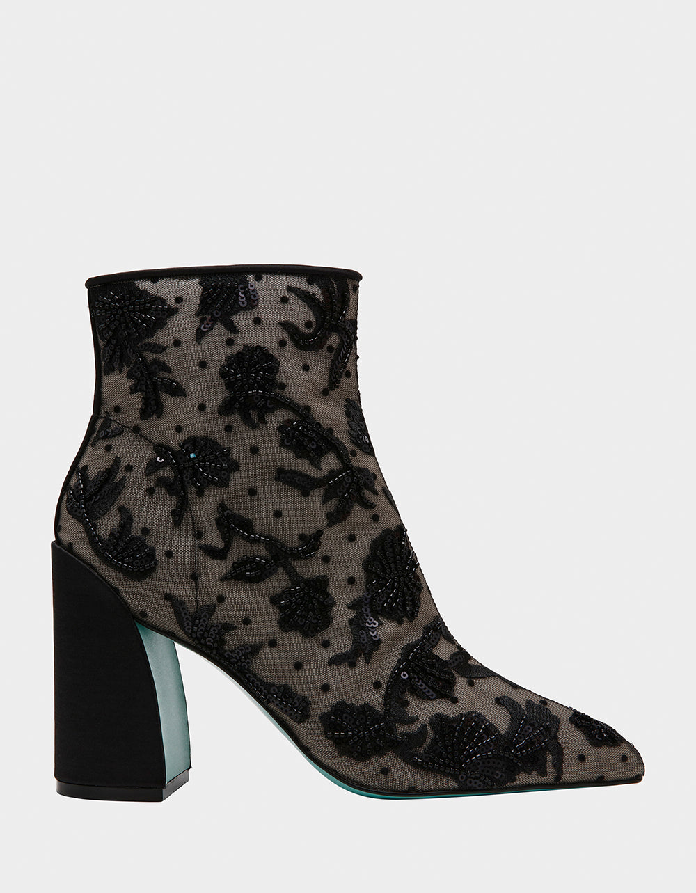 Beaded Embroidered Booties with Block Heel | MERRI BLACK