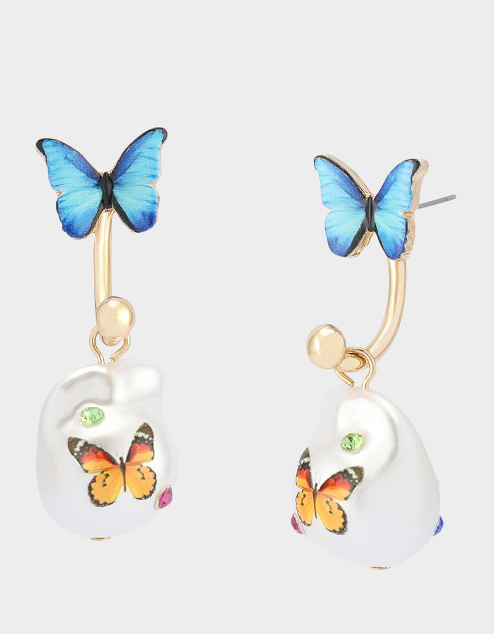 Blue Butterfly Pearl Barbell Earrings with Surgical Steel Posts | Betsey's Backyard