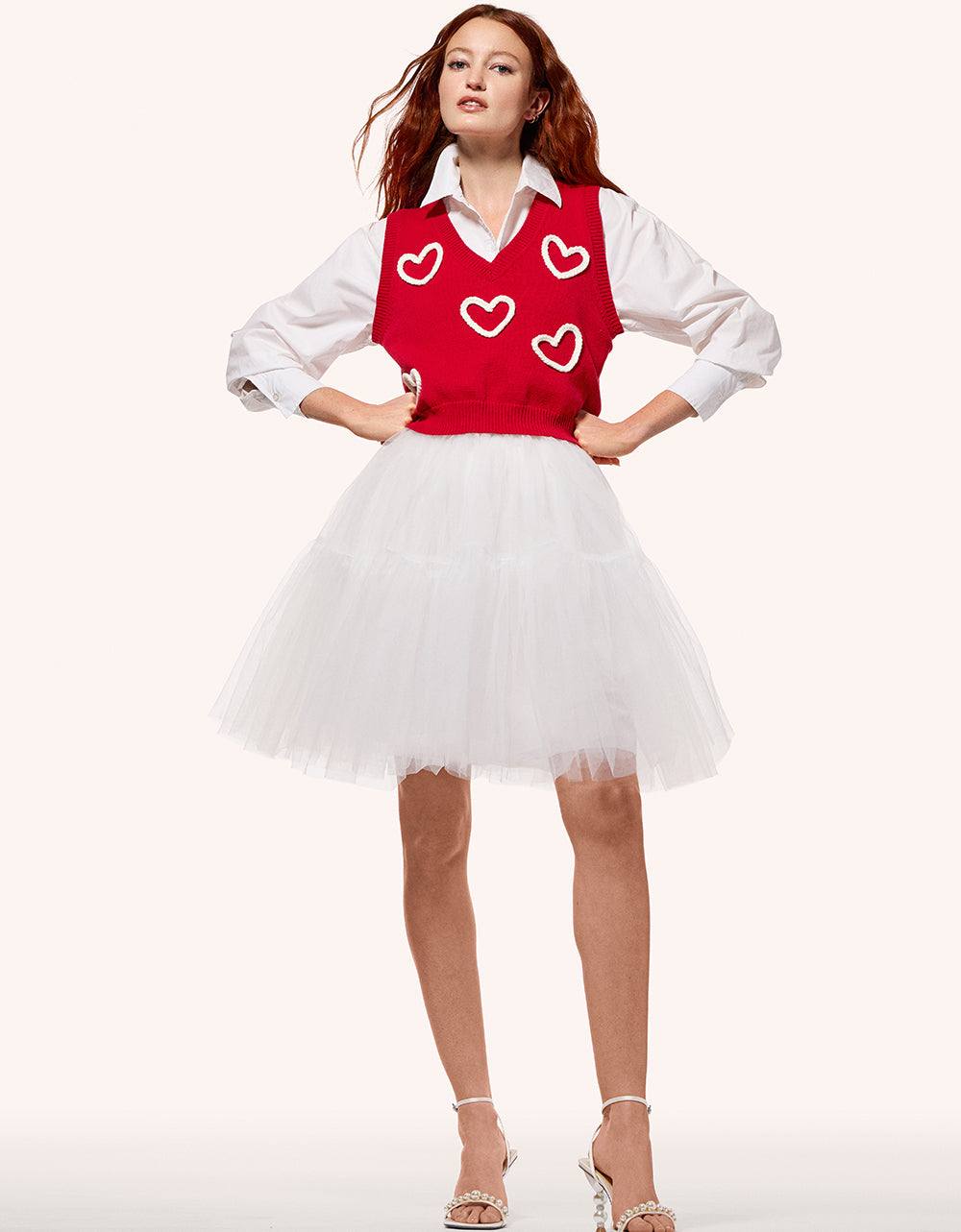 Red & White Heart Sweater Vest for Women | Minnie Style
