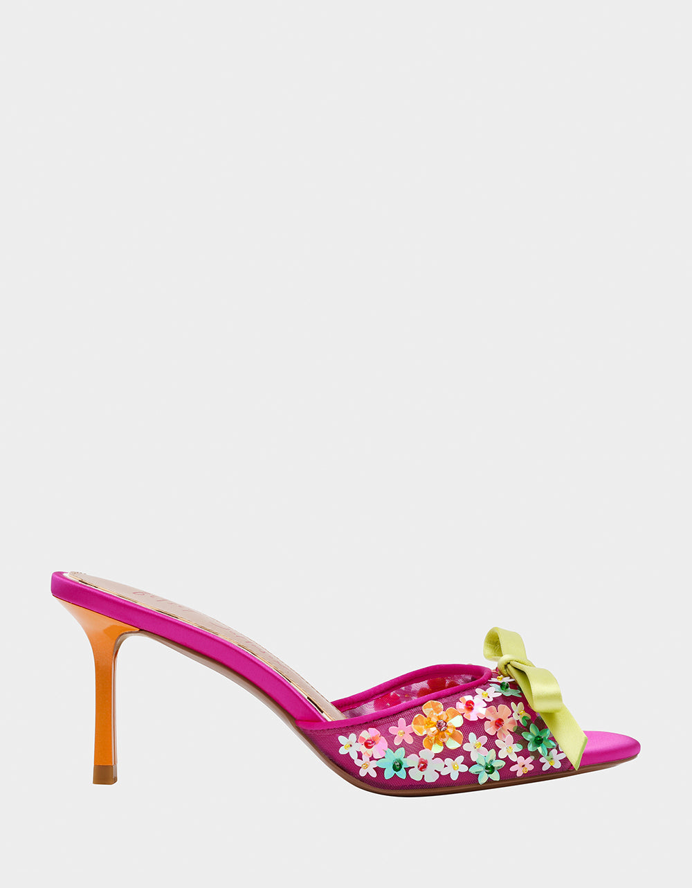 Fuchsia Sequined Mule Heels with Bow Detail | Betsey Johnson NADDIA