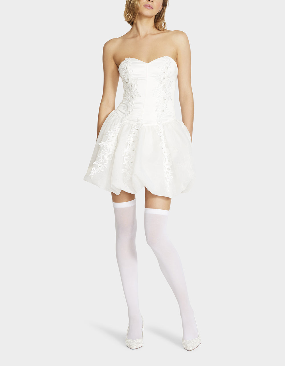 White Bubble Hem Mini Dress for Women | Nesa