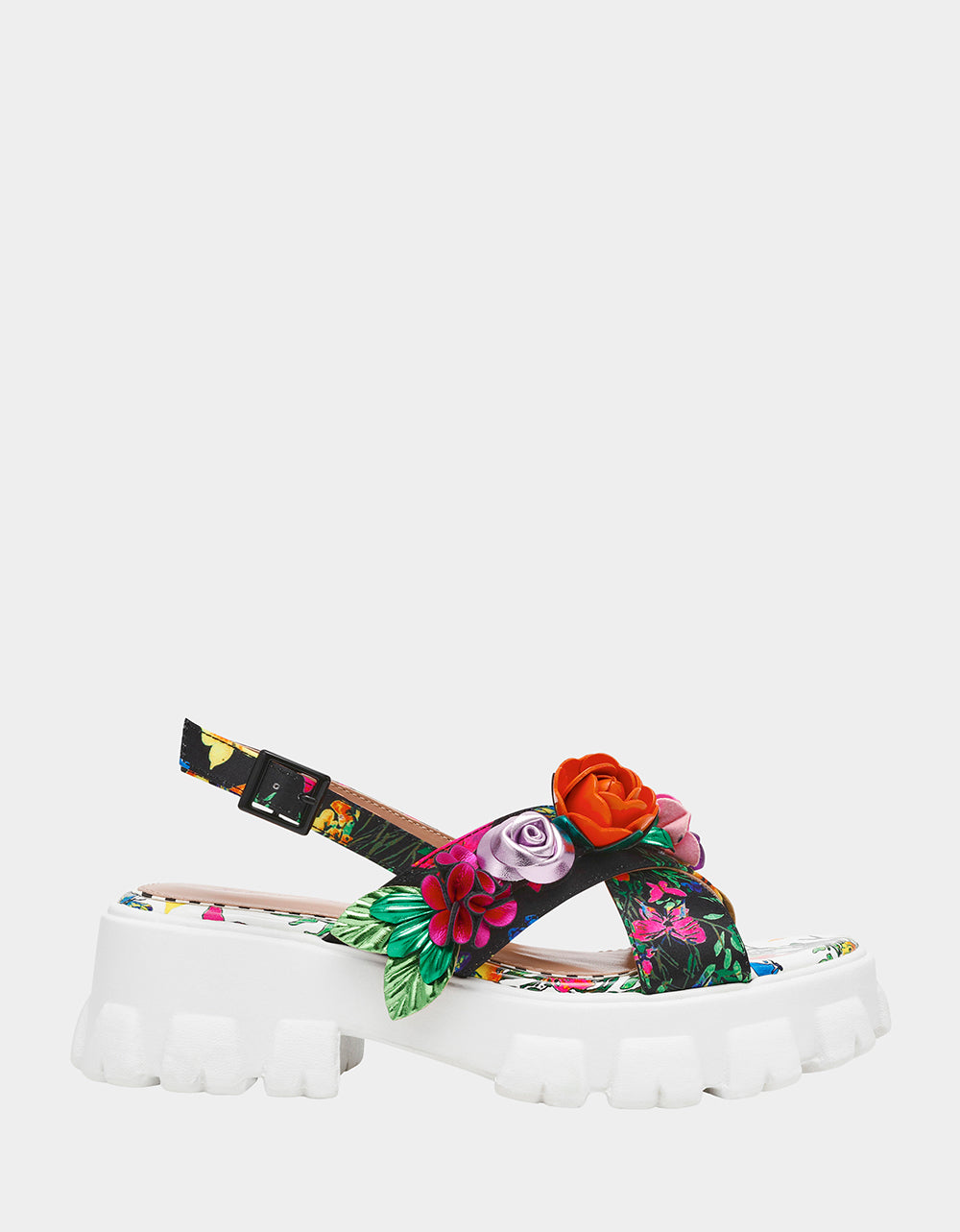 Strappy Platform Sandals with 3D Flowers | NIKITTA Black Multi