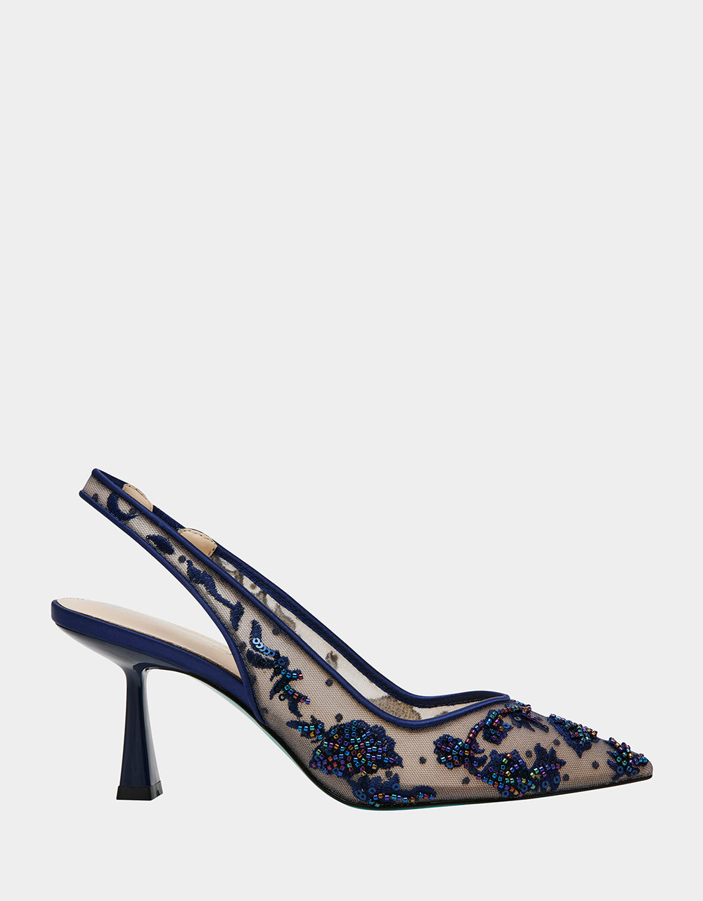 Pointed Toe Heels with Embroidered Detailing & 3 Inch Heel | NIKKI Navy
