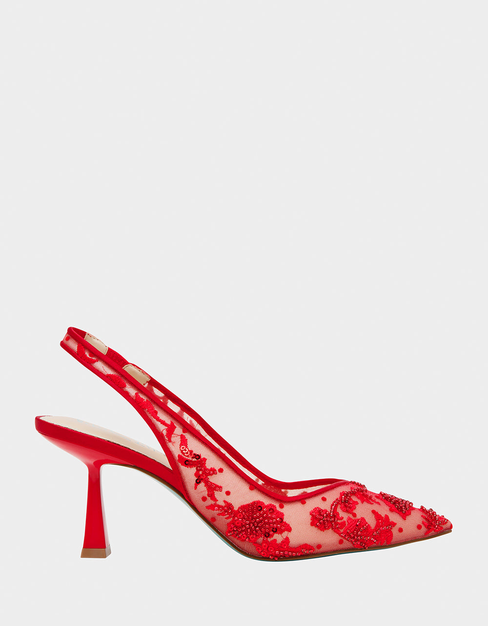 Pointed Toe Heels with Embroidered Detailing | NIKKI Red