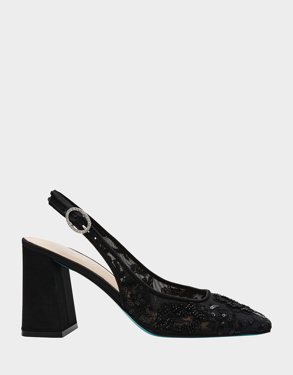 Mesh Slingback Block Heel Shoes with Square Toe | NINAH Black