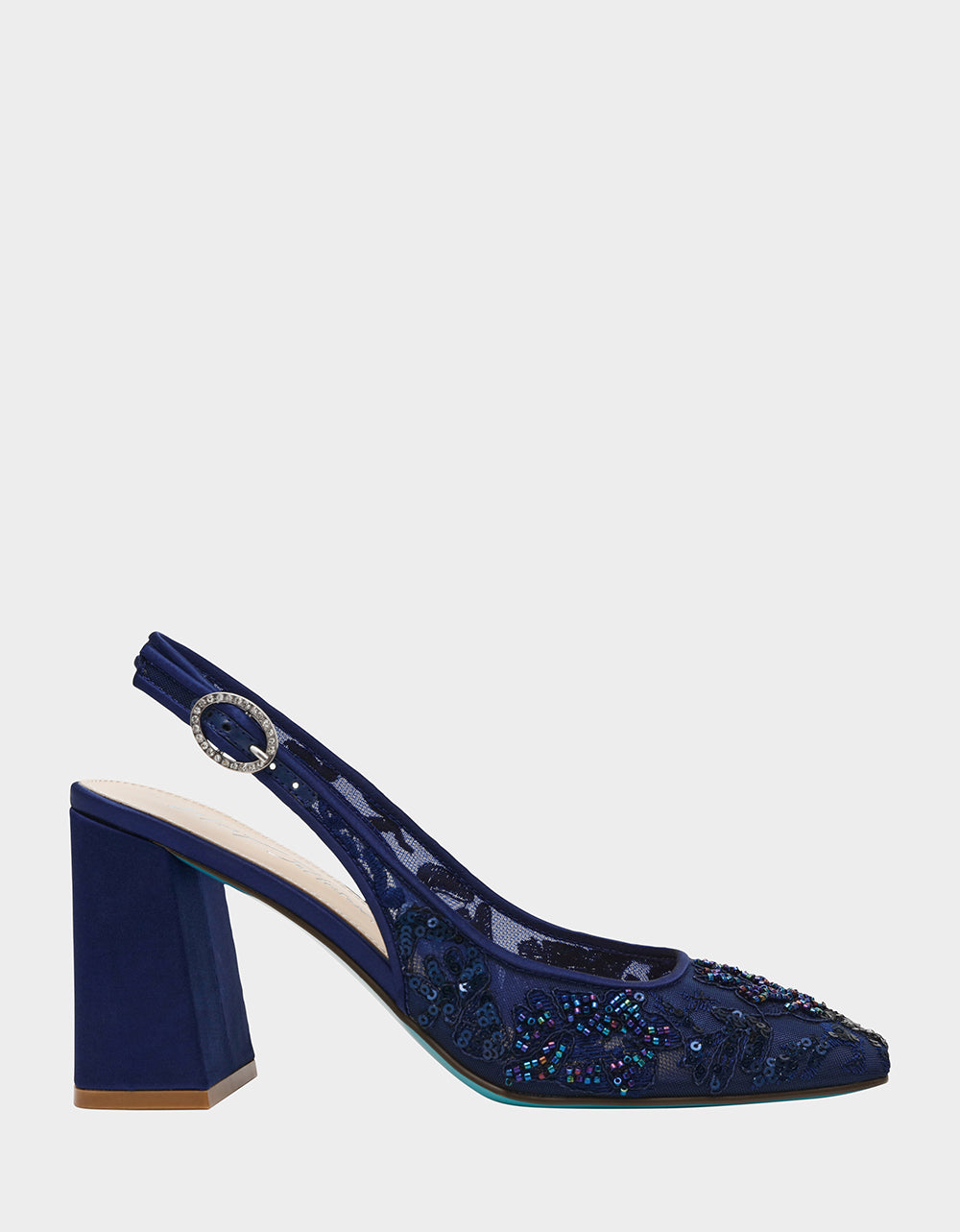 Navy Mesh Slingback Block Heel Shoes | NINAH