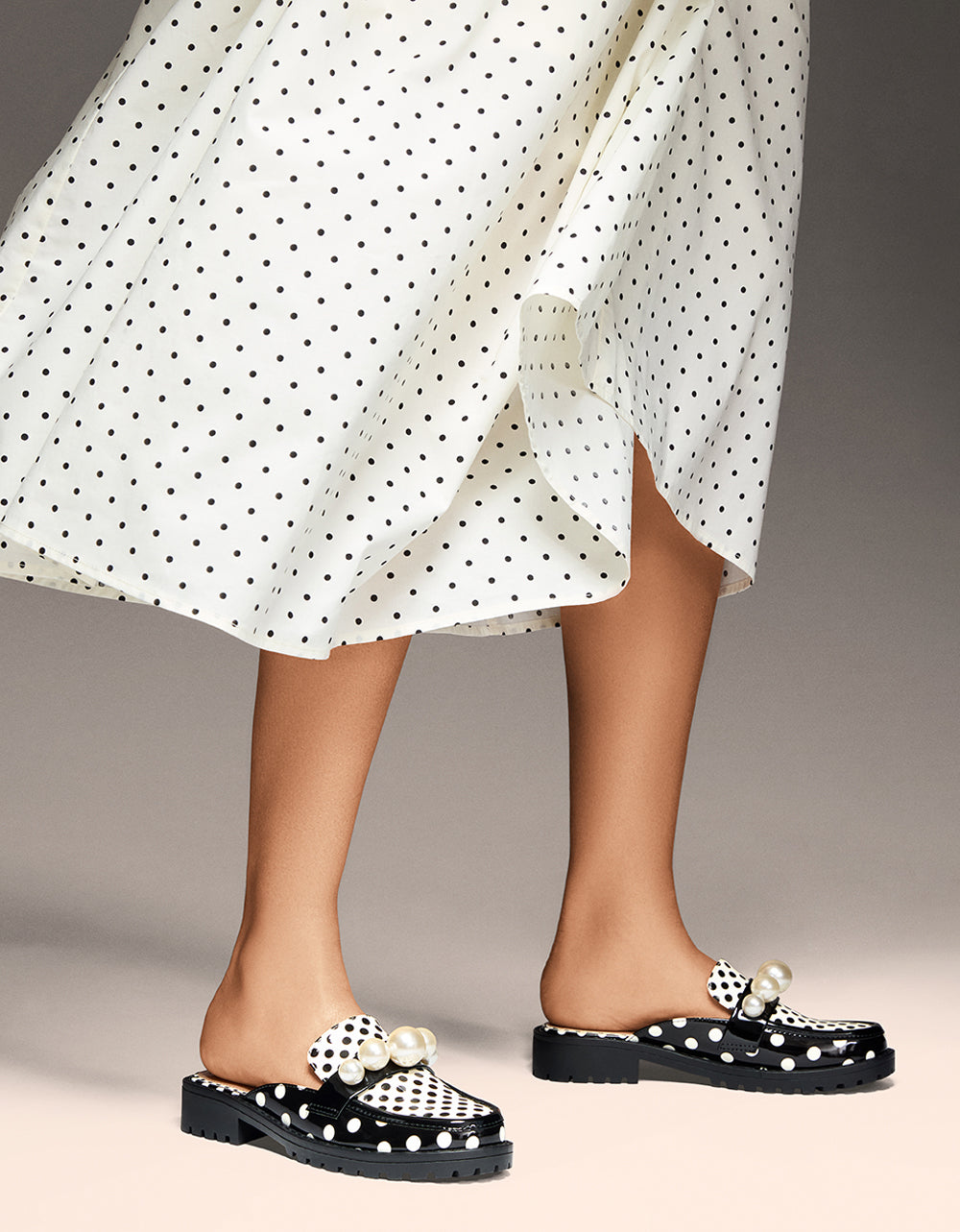 Leopard Print Lug Sole Mule with Pearls | NORAH Black Polka Dot