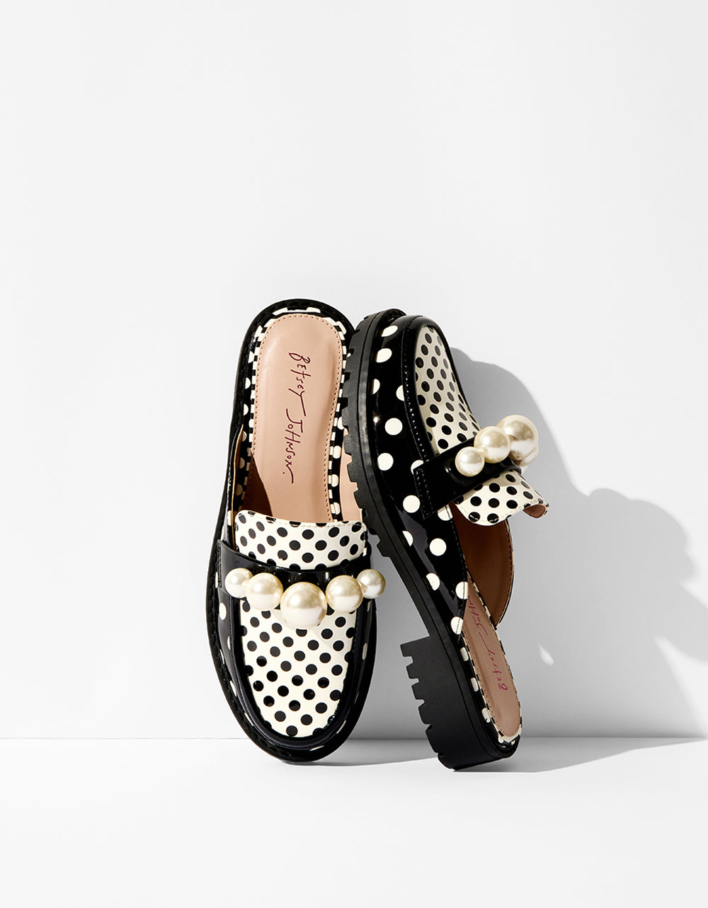 Leopard Print Lug Sole Mule with Pearls | NORAH Black Polka Dot
