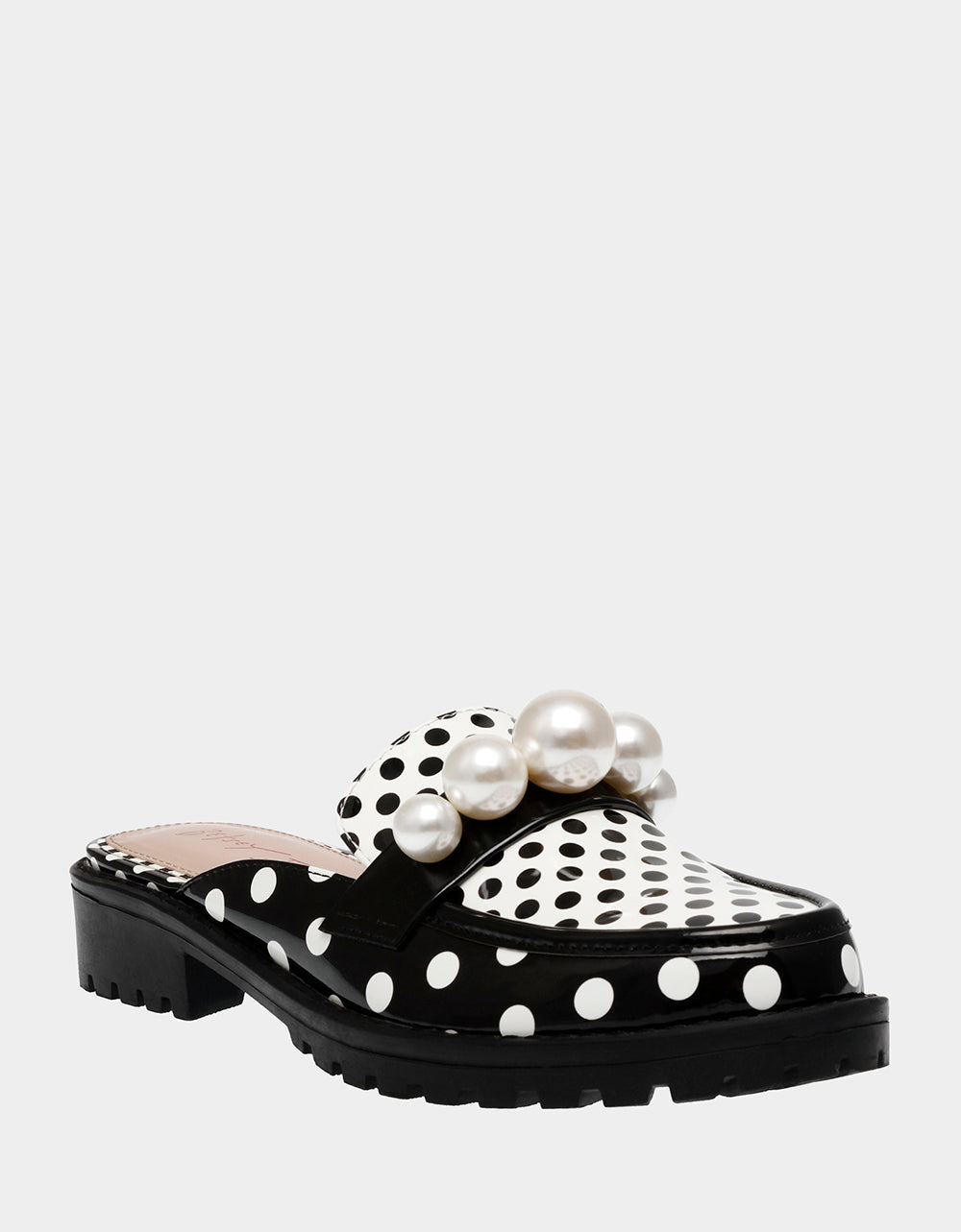 Leopard Print Lug Sole Mule with Pearls | NORAH Black Polka Dot
