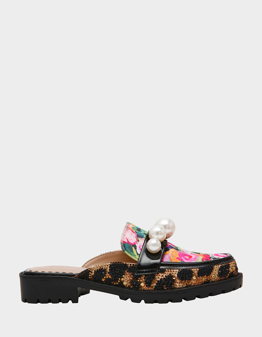 Leopard Print Lug Sole Mule with Oversized Pearls | NORAH