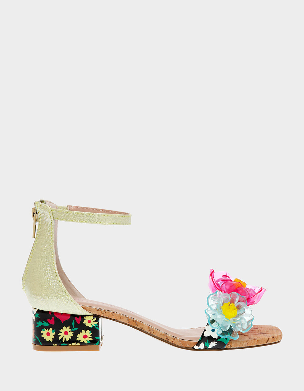 Floral Open-Toe Sandals with 1.5 Inch Heel | OAKLEE Green Multi
