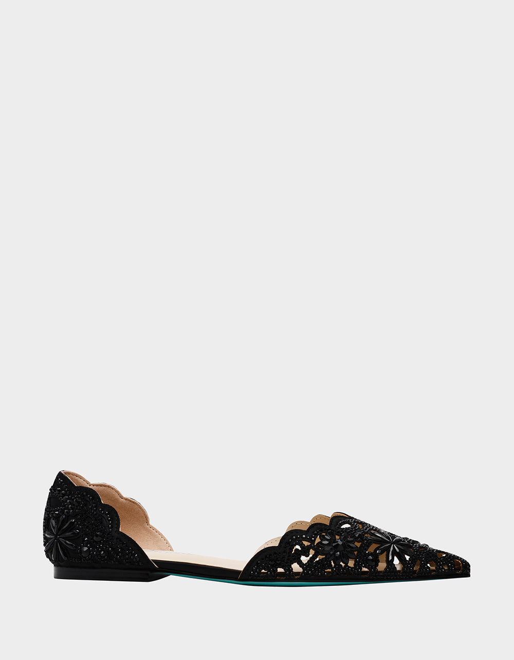 Black Ballet Flat with Crystal Details & Pointed Toe | PAM