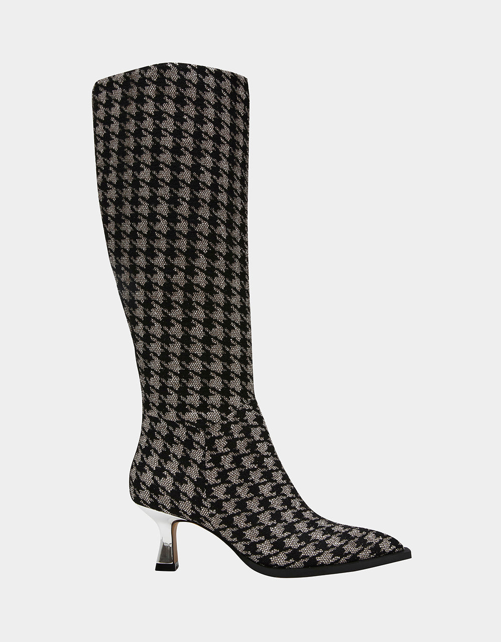 Black & Silver Tweed Boots with Kitten Heel | Pamella
