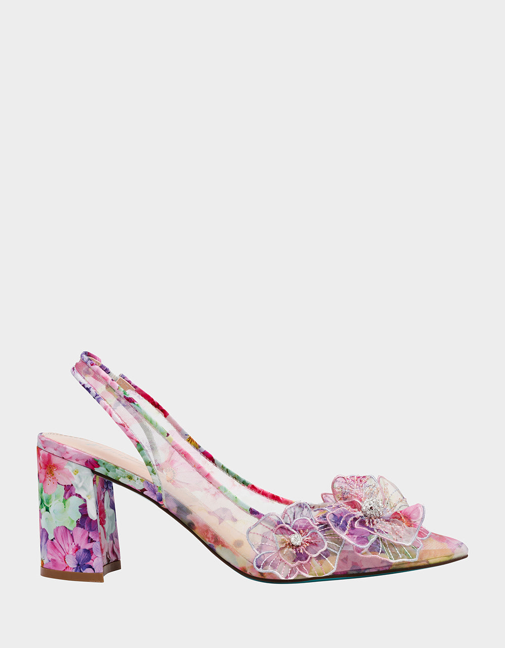 Floral Mesh Slingback Heels with Chunky 3-Inch Heel | PETRA Bright