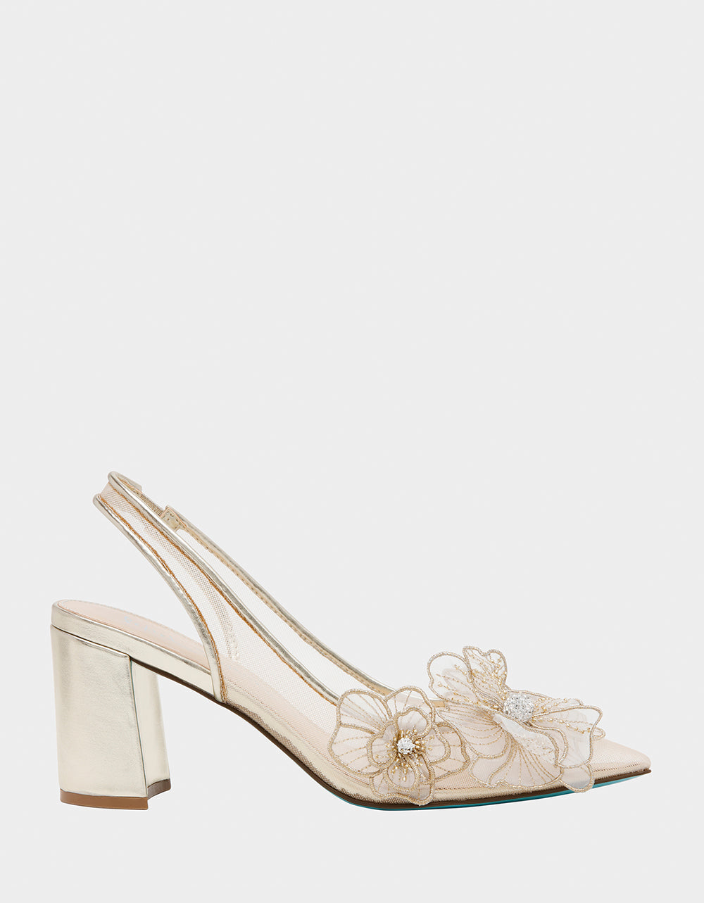 Floral Mesh Slingback Heels with Chunky 3-Inch Heel | PETRA GOLD