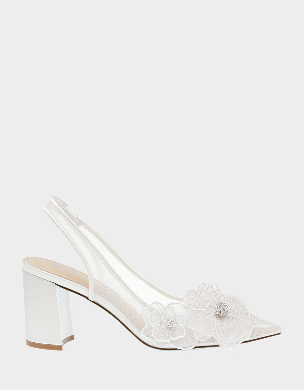 Floral Mesh Slingback Heels with Chunky Heel | PETRA Ivory