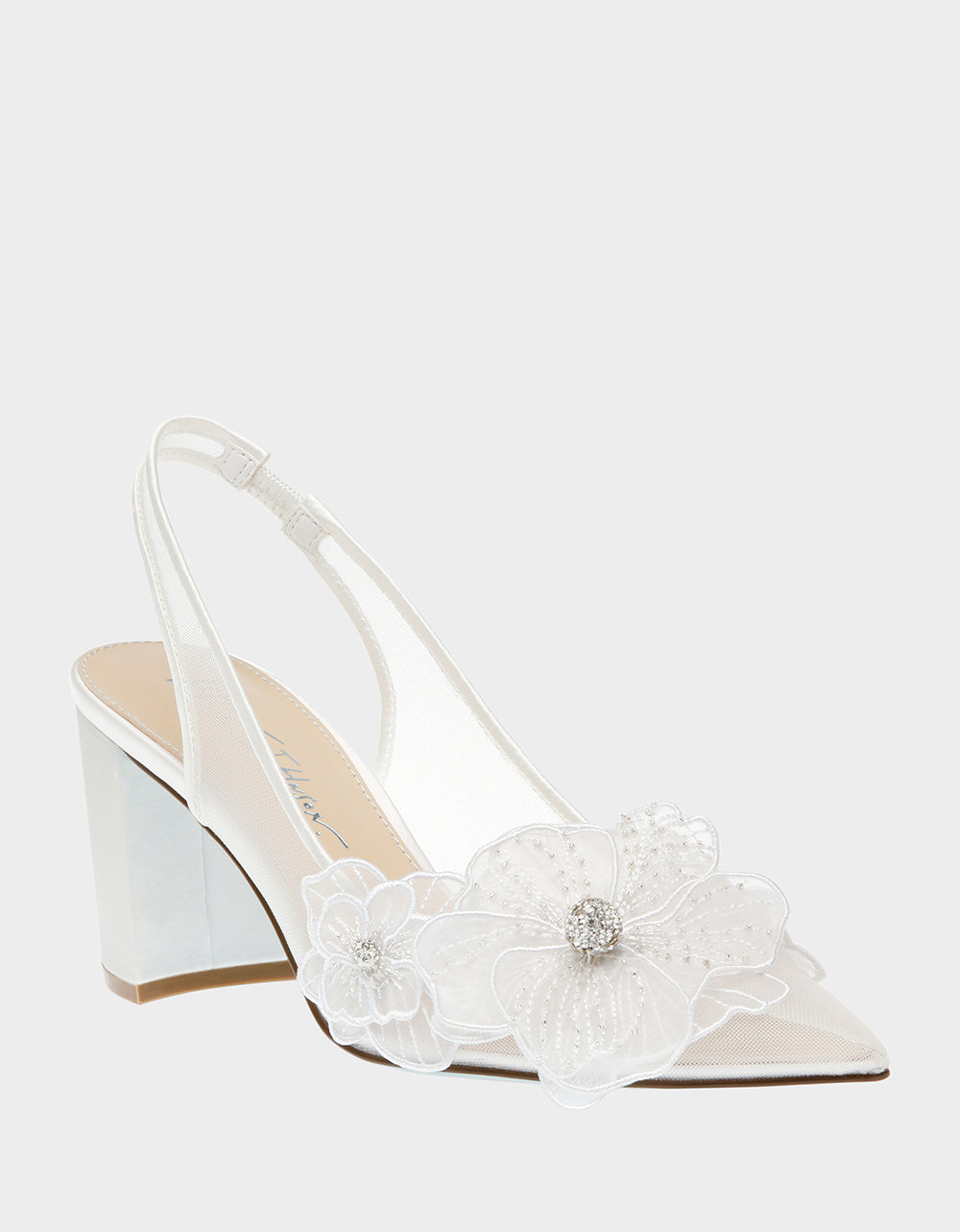 Floral Mesh Slingback Heels with Chunky Heel | PETRA Ivory